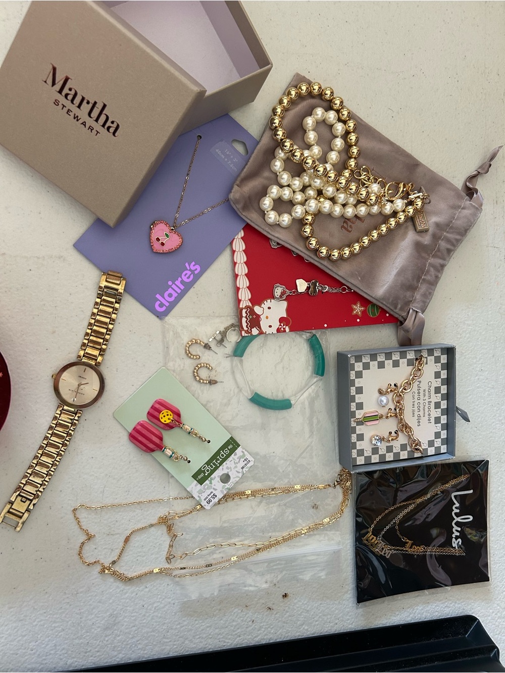 Martha Stewart Gold-Tone Watch with Pearl and Gold Chain Jewelry Set